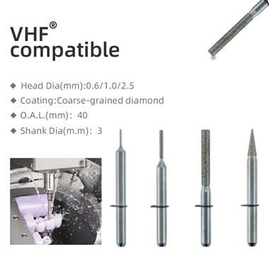 Stikla keramikas (LiSi2) slīpēšanas instrumenti VHF
